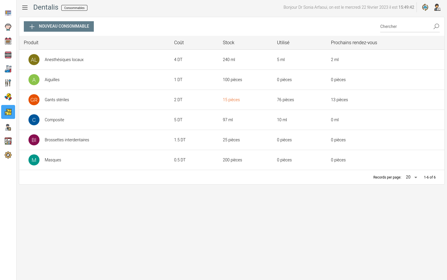 Page des consommables